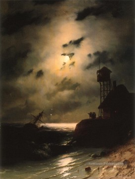  marin tableaux - Moonlit paysage marin Bateau avec naufrage Ivan Aivazovsky